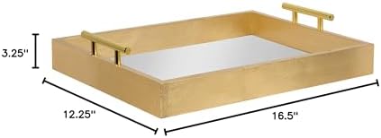 Kate and Laurel Lipton Decorative Mirror Tray with Polished Metal Handles, Gold