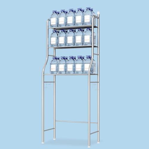 2-Tier Over The Toilet Storage, Freestanding Metal Bathroom Shelves, Above Toilet Storage Rack with Hooks and Paper Holder, Space-Saving, for Bathroom Restroom Laundry, Stainless Steel