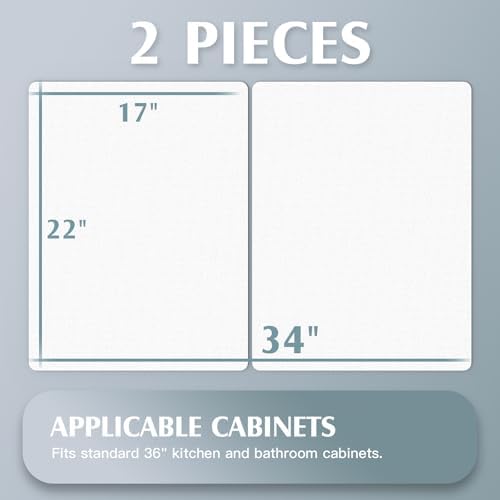 VERIFOST Under Sink Mat for Kitchen, 2 Piece Super Absorbent Undersink Mats for Bottom of Kitchen Sink, 34" X 22" Cuttable Under Sink Liner, Quick-Dry Under Bathroom Sink Mat, White