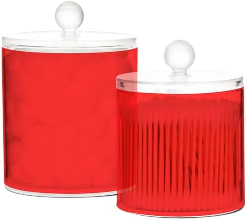 Gredecor Red Apothecary Jars with Lids for Bathroom & Kitchen Organization Containers Acrylic Plastic Organizers Great for Q-Tip Cotton Swabs, Jewelry, Food & Candy Storage, Set of 2 Sizes
