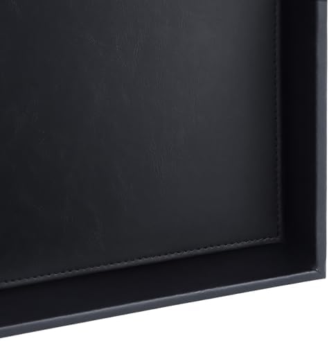 HofferRuffer Faux Leather Vanity Tray, Elegant Desktop Storage Organizer, Decorative Catchall for Perfume, Bathroom Valet, Nightstand or Dresser, 10" x 10" x 1.8" (Black)