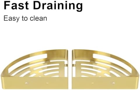 NearMoon Bathroom Shower Caddy 2 Pack, 304 Stainless Steel Shower Organizer with 2 Hooks, No Drill (Corner Shelf, Gold)