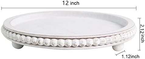 HPC Decor 12in Round Wood Tray - White, Distressed, Farmhouse Rustic - Decorative Tray for Living Room, Coffee Table, Kitchen Table or Farmhouse Serving Tray
