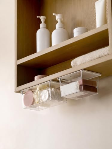 Medicine Cabinet Organizer Wall Mount,Small Pull-Out Organizer Box,Self-adhesive Under Medicine Cabinet Drawer Holder,Make Up Storage for Bathroom Mirror Cabinets, Clear (3)