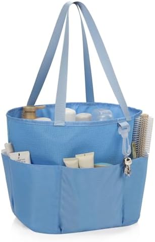 Mesh Shower Caddy Portable, Travel Toiletry Bag for Women Men, Large Capacity Shower Bag Quick Dry Bathroom Bag for Dorm, Gym, Bathroom, Camping, Beach, Swimming, Traveling, Blue