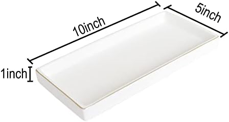 10 x 5 Ceramic Bathroom Tray for Countertop, Decorative Vanity Tray for Dresser Tops, Small Rectangular Trays for Perfume, Candle, Jewelry, Cosmetics (White)