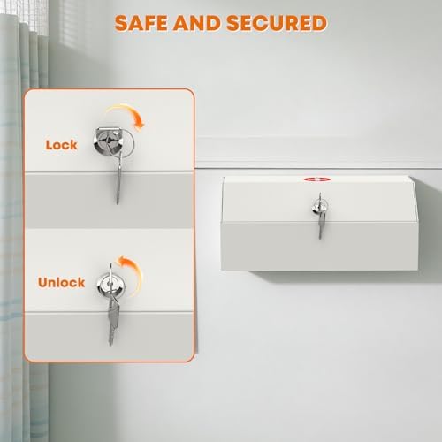 Locking Medicine Cabinet – Wall Mount Steel First Aid Storage Box with Key Lock, Secure Medicine Organizer for Home, Office, Clinic, 12.25" W x 5.25" D x 5.5" H