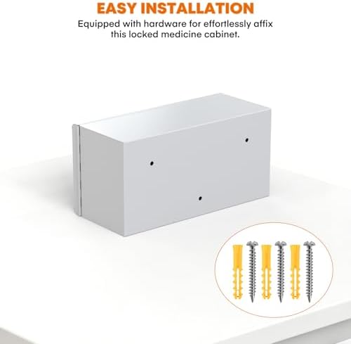 Wall Mount Locking Medicine Cabinet, First Aid Cabinet, Lockable Medicine Storage Box for Home, School, 12" W x 5.4" D x 6" H