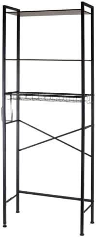 Over The Toilet Storage Rack, 3-Tier Bathroom Organizer Shelf with Toilet Paper Holder & 3 Hooks, Freestanding Metal Over Toilet Storage Shelves for Small Bathroom Spaces, Brown