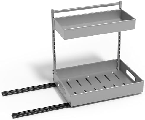 Sorbus Under Sink Organizer with Sliding Tracks – Pull Out Cabinet Organizer with Drawer & Installation Rails – Under Cabinet Bathroom Storage Organizer for Kitchen, Pantry, or Vanity –Silver 1 Pack