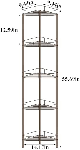 HuggieGems Metal Floor Standing Corner Shower Caddy, Bronze, 5 Tier