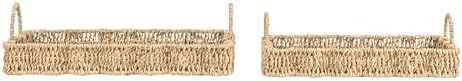 Household Essentials Woven Seagrass Scalloped Rectangular Trays, Set of 2, Natural