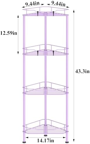 HuggieGems Metal Floor Standing Corner Shower Caddy, Light Purple, 4 Tier