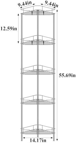 HuggieGems Metal Floor Standing Corner Shower Caddy, Gray, 5 Tier