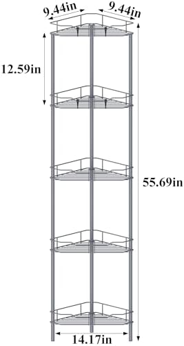 HuggieGems Metal Floor Standing Corner Shower Caddy, Dark Gray, 5 Tier
