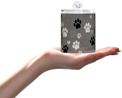 Fustylead 2 Pack Paw Print and Hearts Plastic Apothecary Jar Set for Bathroom Storage, Qtip Holder Dispensers for Cotton Ball, Swab, Round Pads, Floss
