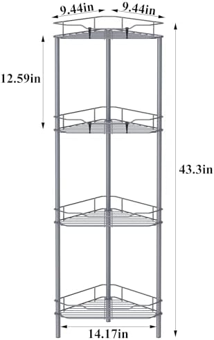 HuggieGems Metal Floor Standing Corner Shower Caddy, Dark Gray, 4 Tier