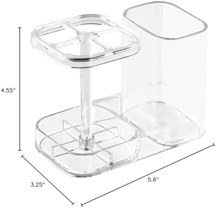 InterDesign Med+ BPA-Free Plastic Divided Toothbrush Holder - 5.6" x 3.25" x 4.55", Clear