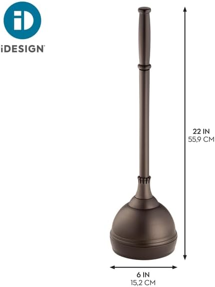 iDesign Kent Plastic Plunger with Cover Set, Bronze | 5.96" x 5.96" x 21.66", For Master, Guest, Kids', Office Bathroom, Cleaning and Storage