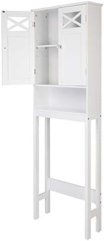 Over The Toilet Storage Cabinet, Bathroom Above Toilet Storage with Doors and Adjustable Shelves, White