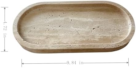 Natural Marble Oval Tray Ornaments Vintage Small Tray Storage Dish for Counter, Vanity, Dresser, Nightstand and Desk (Beige Travertine)