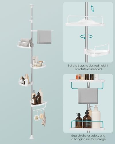SONGMICS 4-Tier Corner Shower Caddy Tension Pole for Bathroom