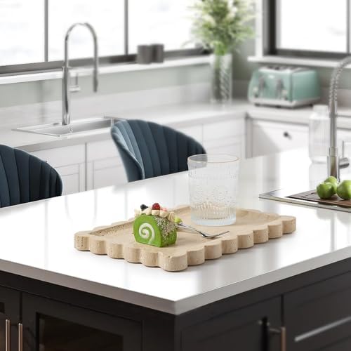Scalloped Natural Travertine Tray - Decor Stone Tray for Bathroom & Vanity