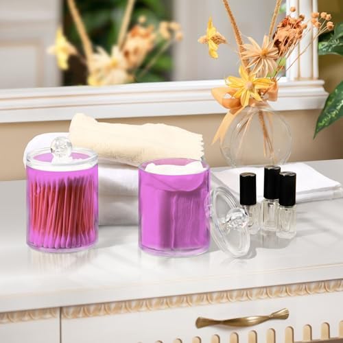 Gredecor 4 Pack Violet Qtip Holder Organizer Dispenser Clear Bathroom Storage Canister Cotton Ball Holder Bathroom Containers for Cotton Swabs/Pads/Floss
