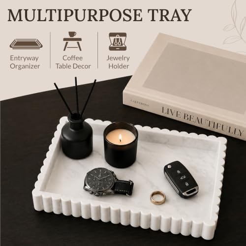12" White Resin Decorative Tray, Home Decor for Coffee Table