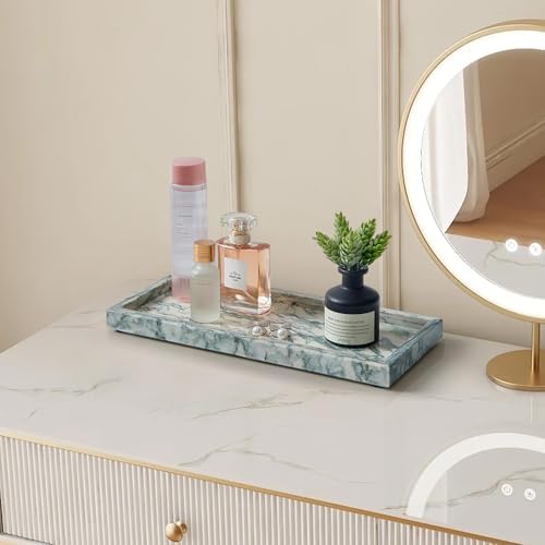Natural Marble Vanity Tray, Stone Organizer for Bathroom & Kitchen
