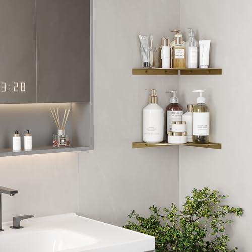2 Pack Corner Shower Shelves Load Capacity 40 lbs 304 Stainless Steel Shower Corner Shelf Will not Rust 8in Shower Shelf for Inside Shower Brushed Gold Drilling Installation