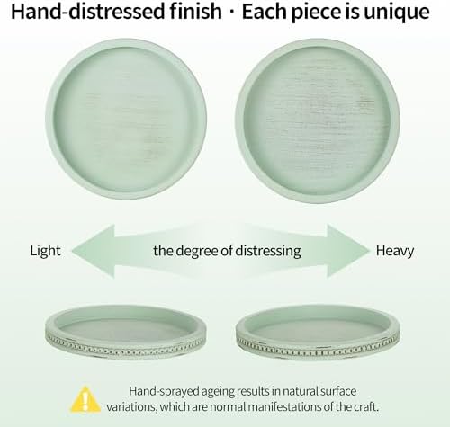 Hanobe Sage Green Decor Tray, Beaded Edge & Distressed Finish