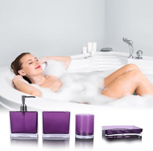 LGURT 4-Pc Purple Bathroom Accessories Set — Dispenser, Holder, Dish & Cup
