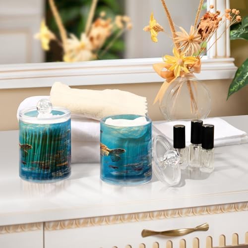 Sea Turtles Qtip Holder Apothecary Jars Bathroom Storage Floss Makeup Organizer for Cotton Ball Swab Acrylic 2 Packs