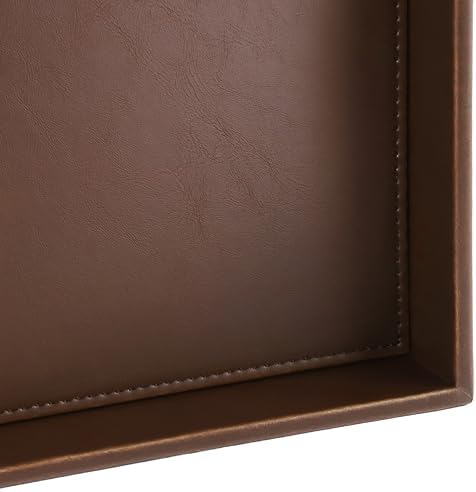 HofferRuffer Faux Leather Vanity Tray, Elegant Desktop Storage Organizer, Decorative Catchall for Perfume, Bathroom Valet, Nightstand or Dresser, 10 x 10 x 1.8 inches (Brown)