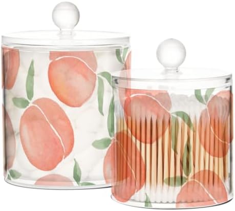 DOMIKING Peaches 2 Pack Bathroom Canisters Acrylic Storage Containers for Cotton Balls, Makeup Sponges, Floss