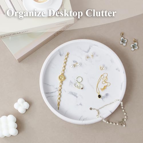 Round Decorative Tray, Modern Coffee Table Tray Decor 11" Resin White Tray