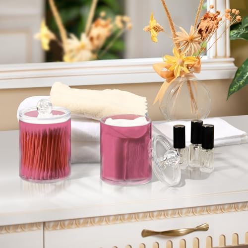 Gredecor 4 Pack Gradient Red Qtip Holder Organizer Dispenser Clear Bathroom Storage Canister Cotton Ball Holder Bathroom Containers for Cotton Swabs/Pads/Floss