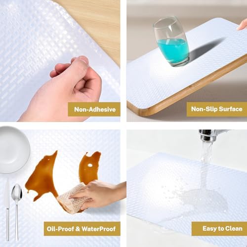 Non Adhesive Shelf Liner Cabinet Liners for Shelves, Drawer Liners for Kitchen Cabinets, Plastic Sink Liner Cutting Mat, Easy to Clean Bathroom Cabinet Mat Organizers and Storage 12" x20FT
