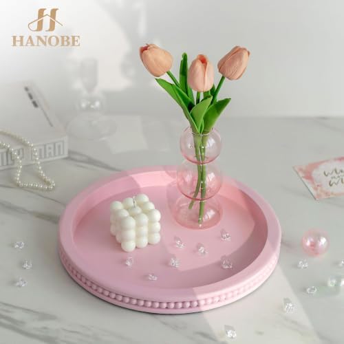 Hanobe Pink Round Decorative Tray with Beaded Edge