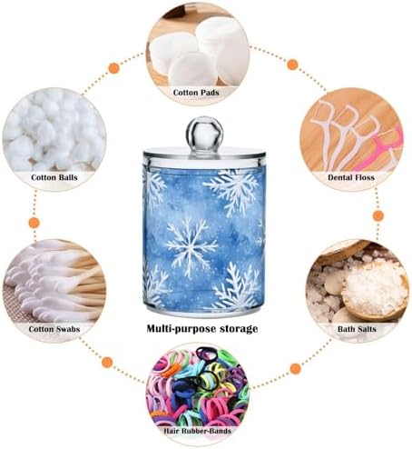 ALAZA 2 Pack Qtip Holder Snowflake Blue Background, Cotton Swab Dispenser with Lid Bathroom Containers Canister Organizer Storage Jar