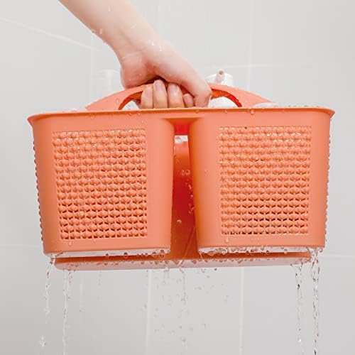 Plastic Portable Shower Caddy Basket with Handle, 3 Compartments, Orange