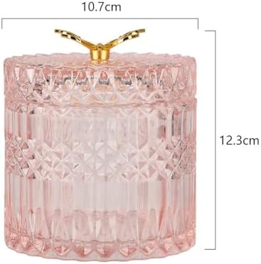 Glass Jewelry Jar with Lid, Cotton Swab Qtips Holder Dispenser Glass Candy Buffet Jar Small Glass Storage Jar Cute Butterfly Lids,Pink,Big, 22000015-PINK-BIG