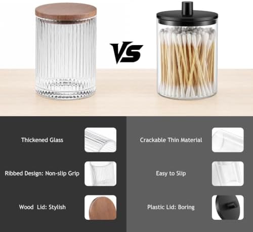 SheeChung 2 Pack Glass Apothecary Jar with Dark Wood Lid