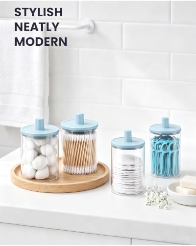 Glass Qtip Holder Dispenser - 4 Pack, Bathroom Decor and Organizer