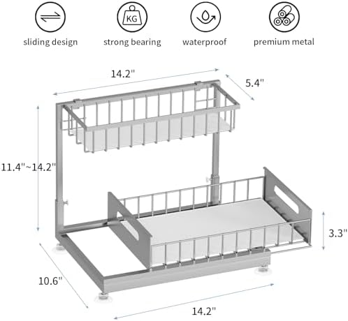 Saydear L-Shaped Under Sink Organizer, 2-Tier Pull-out Cabinet Rack 1-Pack