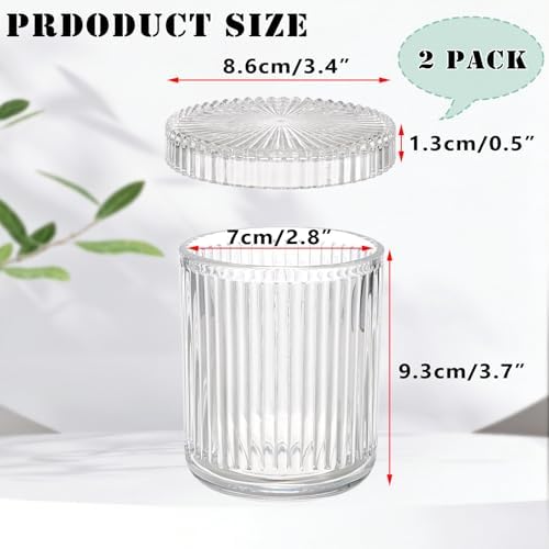 Hipiwe Clear Glass Qtip Holder Dispenser with Lid Apothecary Jars Set of 2