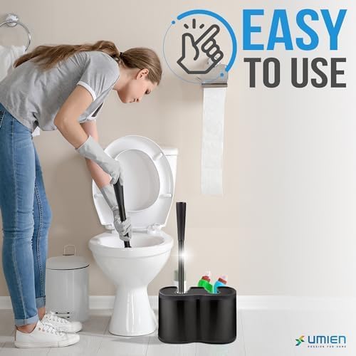 UMIEN 2-Pack Toilet Brush and Plunger Set, Matte Black, Long Handle | Toilet Brush + Plunger Combo, No-Rust Stainless Steel, Long Handle, Freestanding Canister