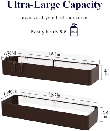Kitsure Shower Caddy Adhesive, Stylish Shower Organizer, XX-Large, Brown