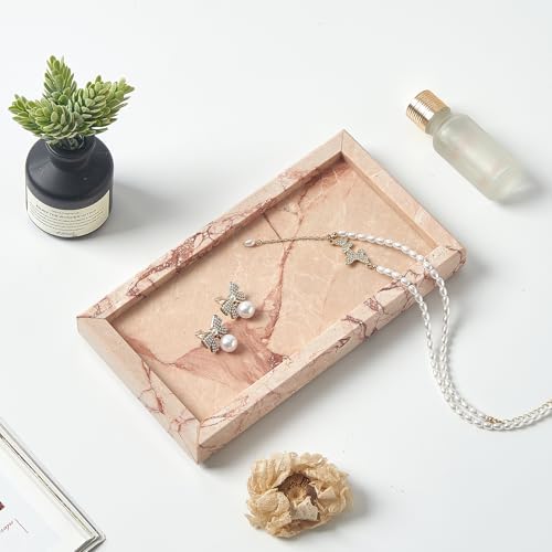 Natural Small Marble Vanity Tray, Stone Organizer for Bathroom & Kitchen